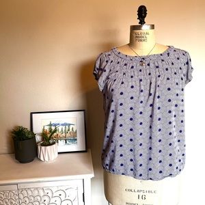 LOFT Retro Floral Pattern Short Sleeve Top Sz L